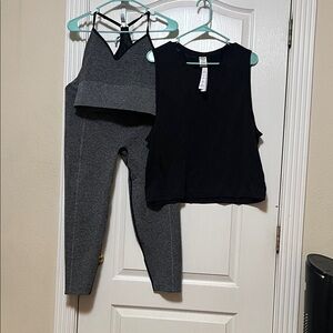 PINK vs Gray Active Set with Black Crop Tank